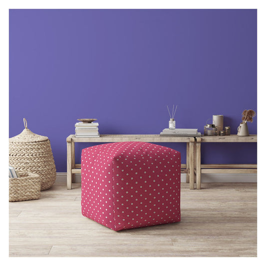 Housse de pouf à pois en coton rose et blanc 17"