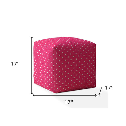 Housse de pouf à pois en coton rose et blanc 17"