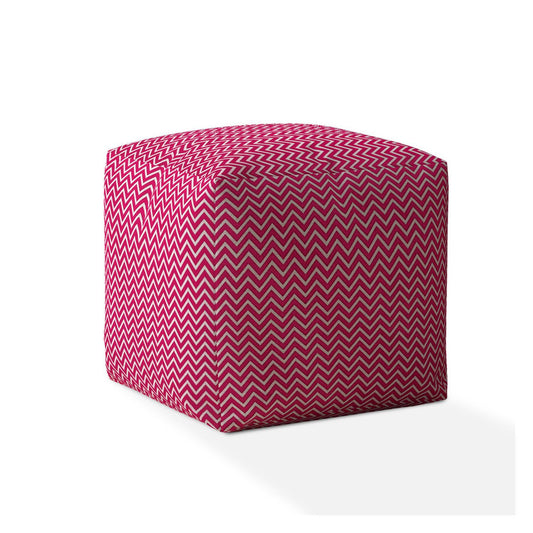 Housse de pouf en coton rose à chevrons de 17 po