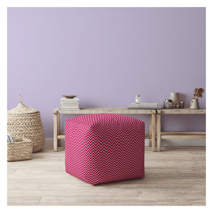 Housse de pouf en coton rose à chevrons de 17 po