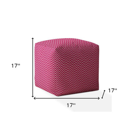 Housse de pouf en coton rose à chevrons de 17 po