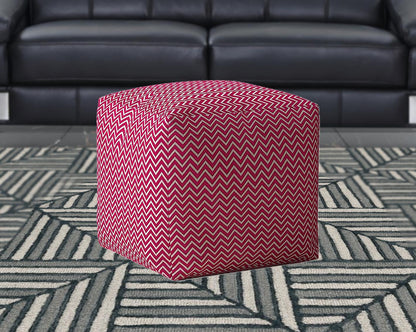 Housse de pouf en coton rose à chevrons de 17 po