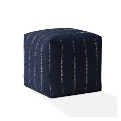 Housse de pouf rayée en coton bleu 17"