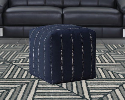 Housse de pouf rayée en coton bleu 17"