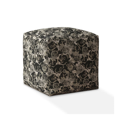 Housse de pouf florale en toile beige 17 po