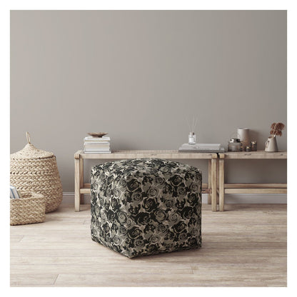 Housse de pouf florale en toile beige 17 po