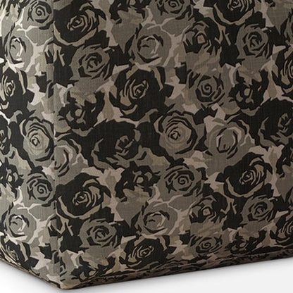 Housse de pouf florale en toile beige 17 po