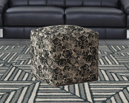 Housse de pouf florale en toile beige 17 po