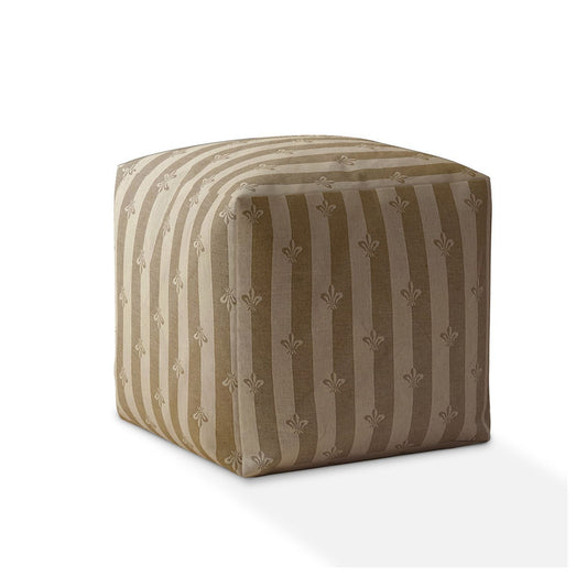 Housse de pouf fleurie en coton taupe 17"