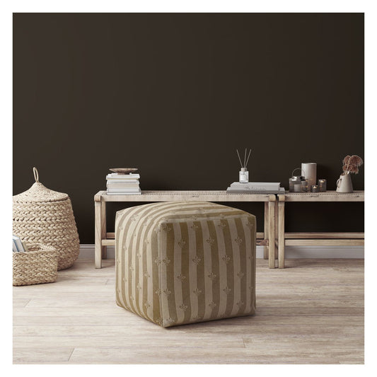 Housse de pouf fleurie en coton taupe 17"