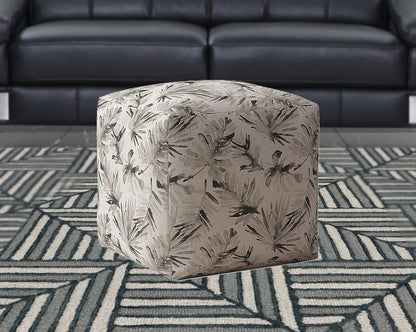 Housse de pouf en coton beige à motif floral de 17 po