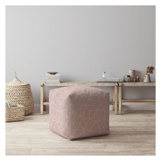 Housse de pouf géométrique en toile rose 17"