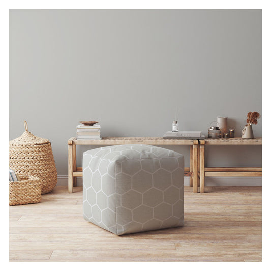 Housse de pouf géométrique en coton gris 17"