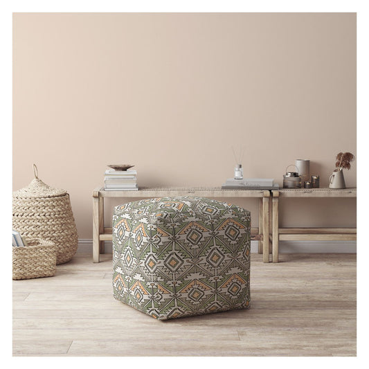 Housse de pouf en coton damassé orange 17"