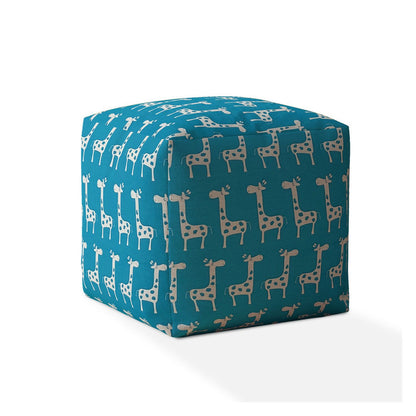 Housse de pouf girafe en coton bleu et blanc 17"