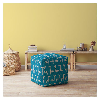 Housse de pouf girafe en coton bleu et blanc 17"