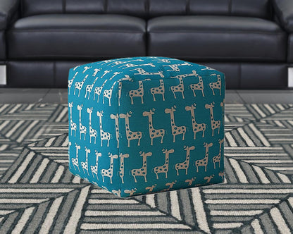 Housse de pouf girafe en coton bleu et blanc 17"