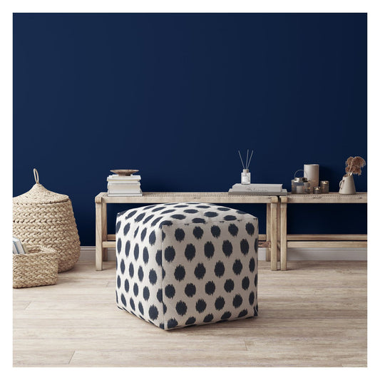 Housse de pouf à pois bleus et blancs en toile de 17 po