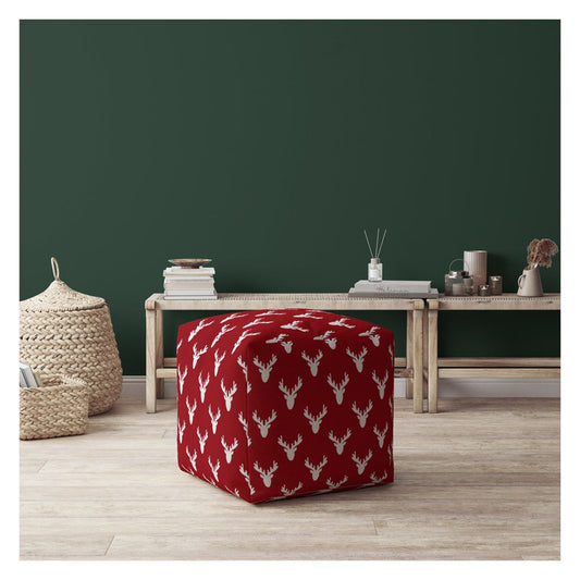 Housse de pouf cerf en coton rouge et blanc 17"