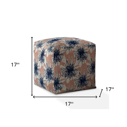 Housse de pouf florale en toile rose et bleue de 17 po