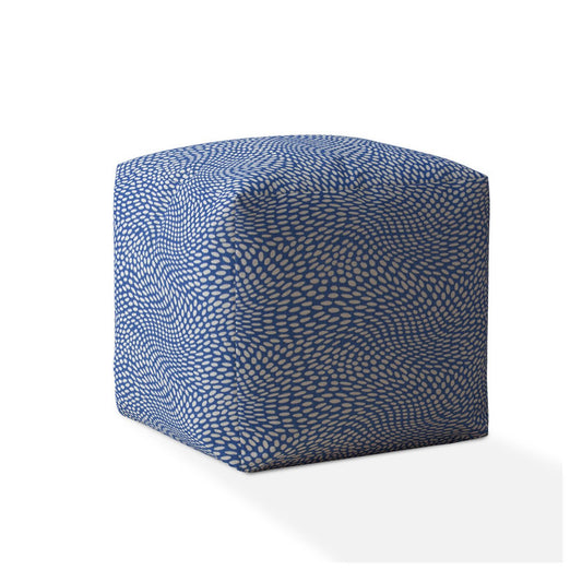 Housse de pouf à pois bleus et blancs en toile de 17 po