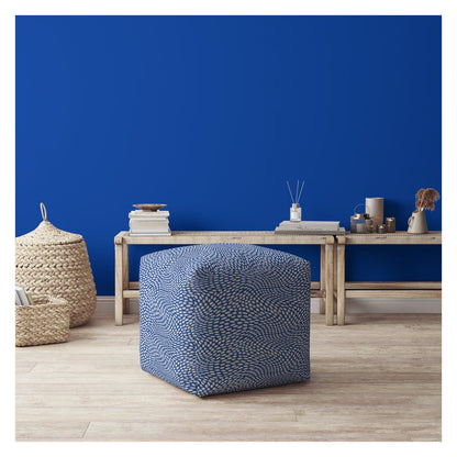 Housse de pouf à pois bleus et blancs en toile de 17 po