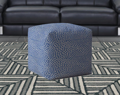 Housse de pouf à pois bleus et blancs en toile de 17 po