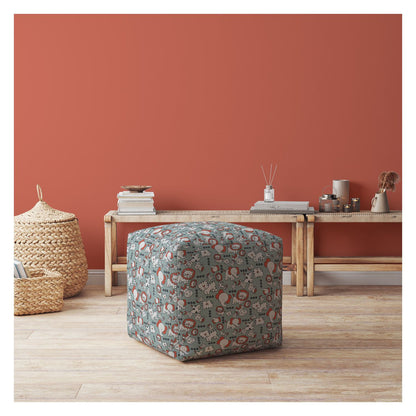 Housse de pouf en coton gris et blanc à imprimé animalier de 17 po