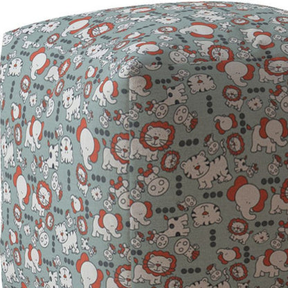 Housse de pouf en coton gris et blanc à imprimé animalier de 17 po