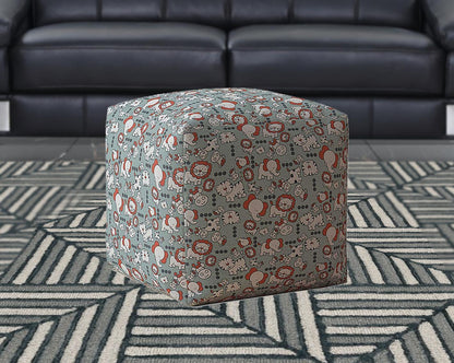 Housse de pouf en coton gris et blanc à imprimé animalier de 17 po