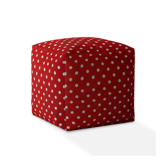 Housse de pouf à pois en coton rouge et blanc 17"