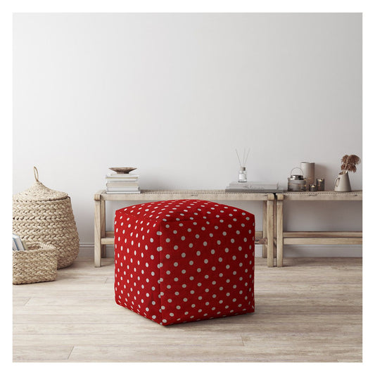 Housse de pouf à pois en coton rouge et blanc 17"