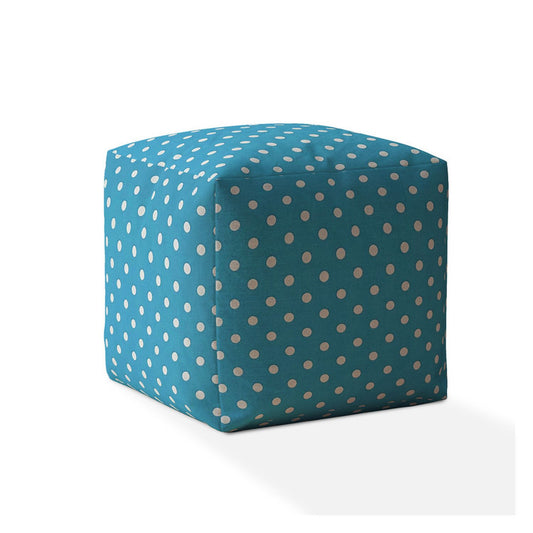 Housse de pouf à pois bleus et blancs en coton 17"