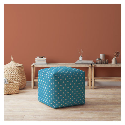 Housse de pouf à pois bleus et blancs en coton 17"