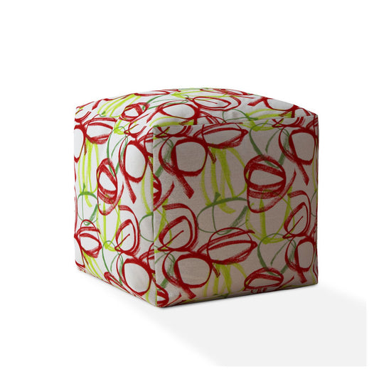 Housse de pouf abstraite en coton vert et blanc de 17 po