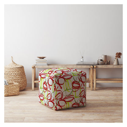 Housse de pouf abstraite en coton vert et blanc de 17 po