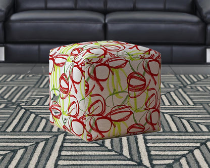 Housse de pouf abstraite en coton vert et blanc de 17 po