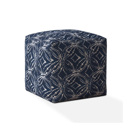 Housse de pouf en toile damassée bleue et blanche de 17 po