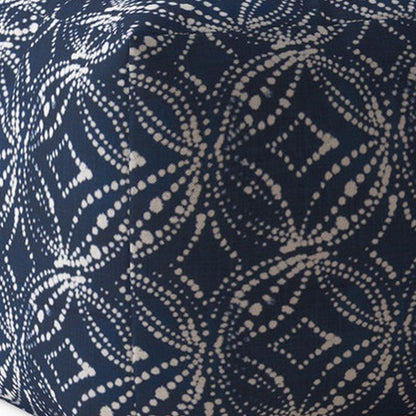 Housse de pouf en toile damassée bleue et blanche de 17 po