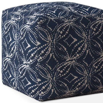 Housse de pouf en toile damassée bleue et blanche de 17 po