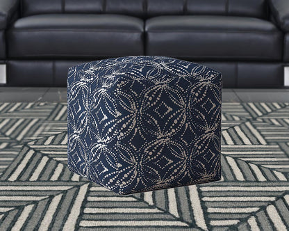 Housse de pouf en toile damassée bleue et blanche de 17 po