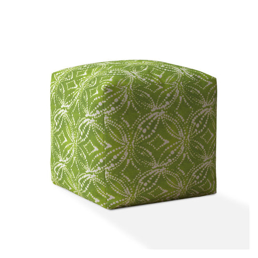 Housse de pouf en coton damassé vert et blanc de 17 po