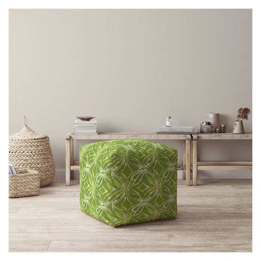 Housse de pouf en coton damassé vert et blanc de 17 po