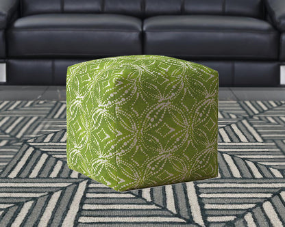 Housse de pouf en coton damassé vert et blanc de 17 po