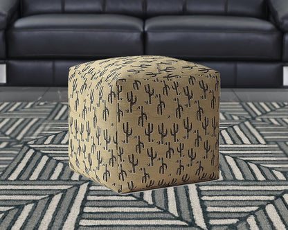 Housse de pouf en coton beige à motif cactus de 17 po