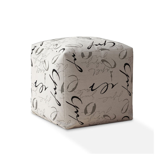 Housse de pouf abstraite en polyester noir et gris de 17 po