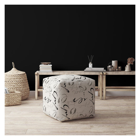 Housse de pouf abstraite en polyester noir et gris de 17 po