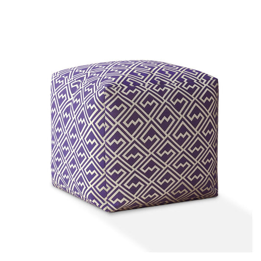 Housse de pouf abstraite en coton violet et blanc de 17 po