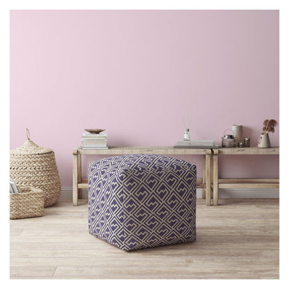 Housse de pouf abstraite en coton violet et blanc de 17 po