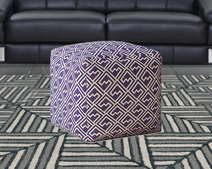 Housse de pouf abstraite en coton violet et blanc de 17 po